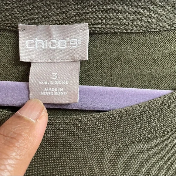 Women’s Chico's 3 Forest Green Knit Top Fall Business Casual Career Office - Picture 4 of 6